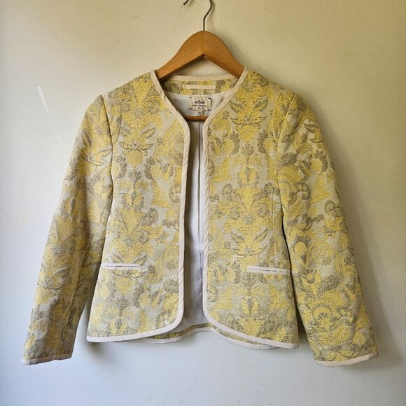 Aritzia Wilfred 'Festin' Brocade Jaquard Blazer Jacket Sz 2 Open Front Yellow - Picture 2 of 13